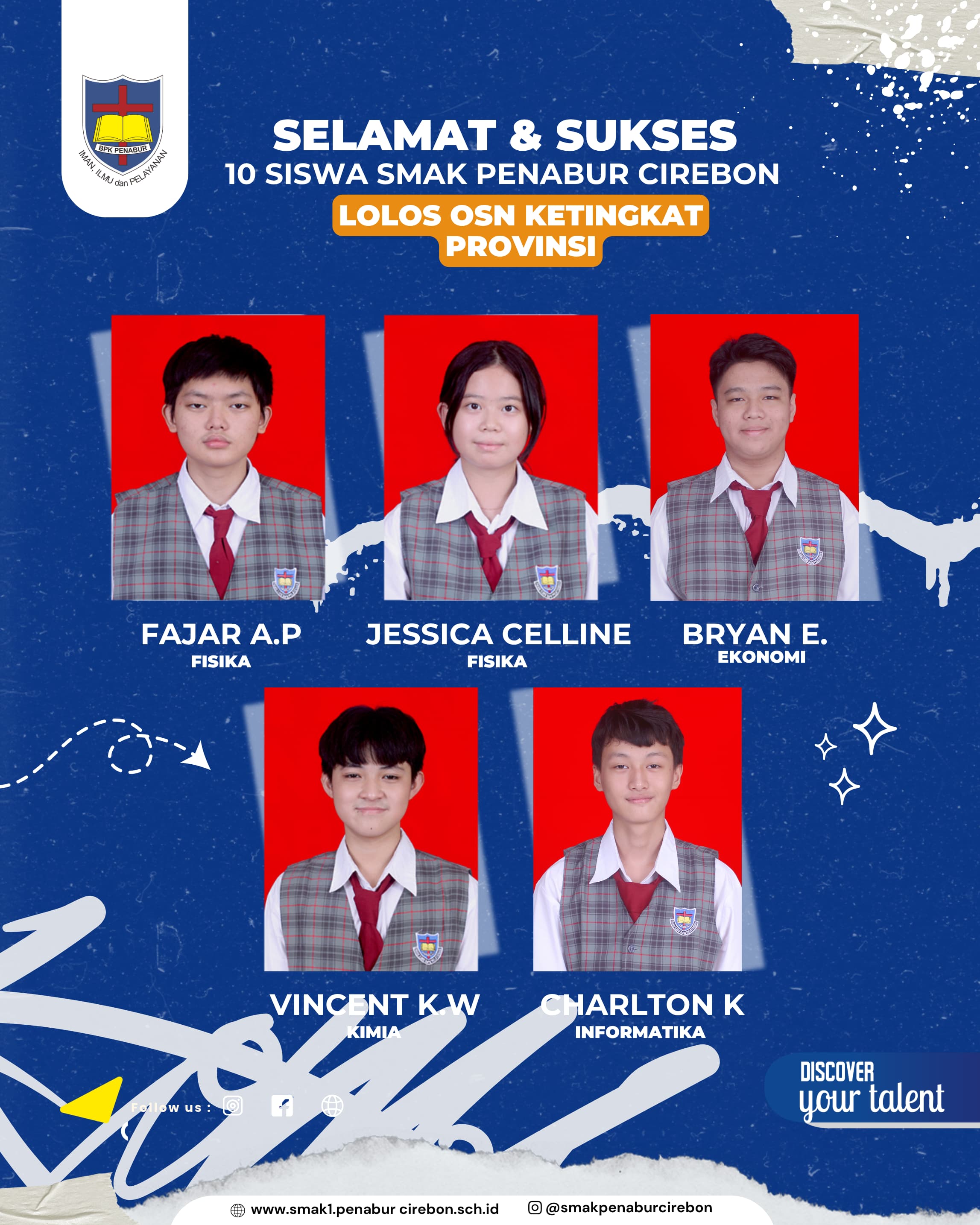 10 SISWA/I SMAK PENABUR CIREBON LOLOS OSN KE TINGKAT PROVINSI